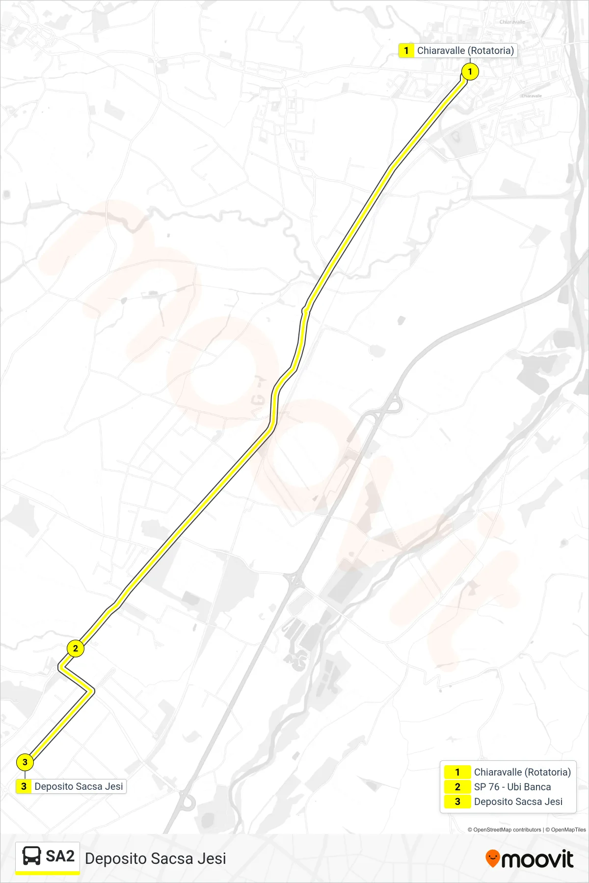 Linea SA2 bus (Deposito Sacsa Jesi) - Percorsi e fermate sulla mappa