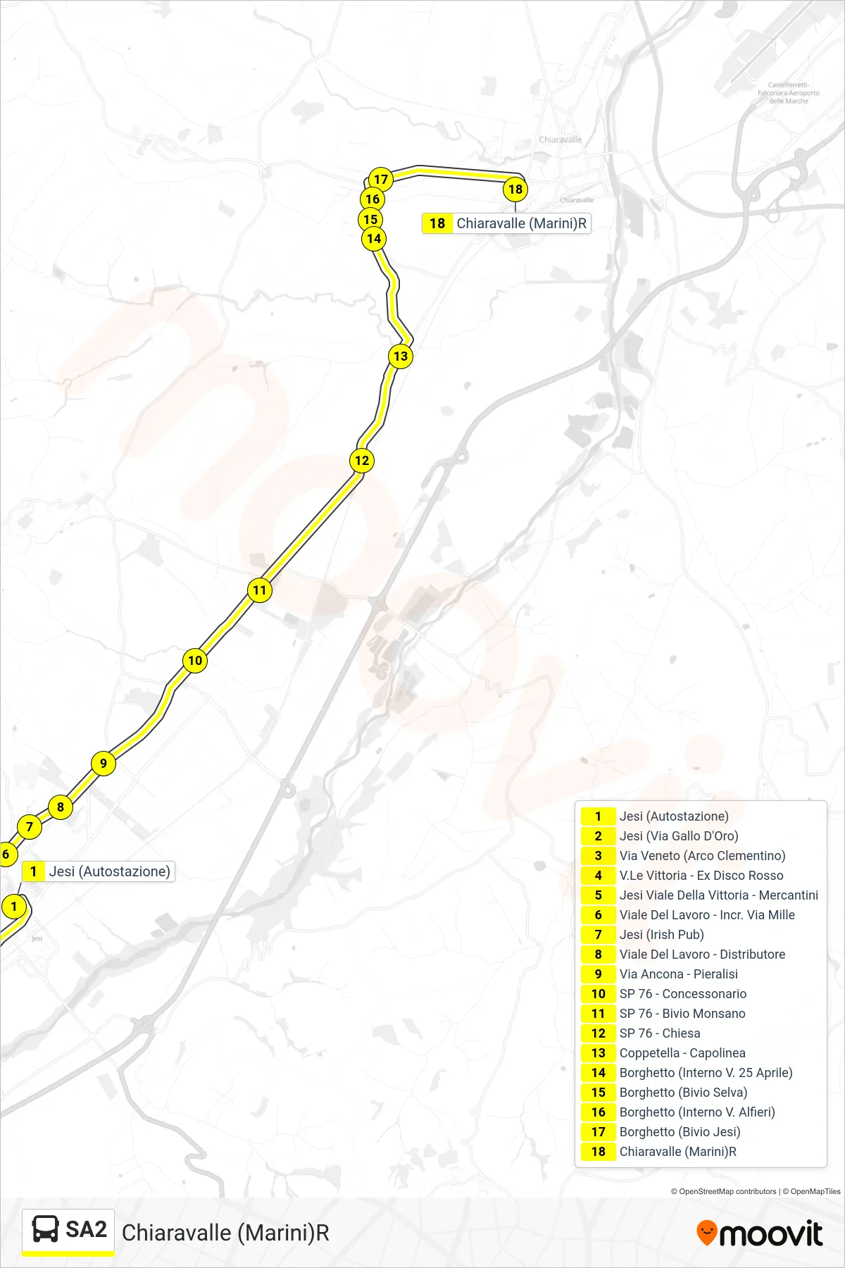Linea SA2 bus (Chiaravalle (Marini)R) - Percorsi e fermate sulla mappa