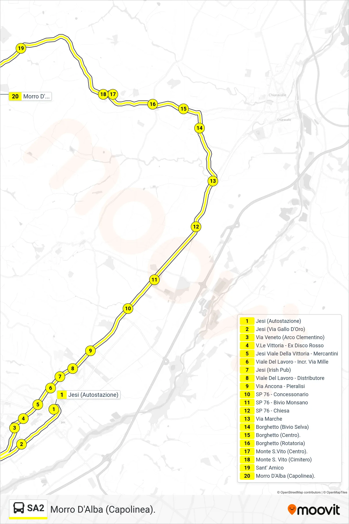 Linea SA2 bus (Morro D'Alba (Capolinea).) - Percorsi e fermate sulla mappa