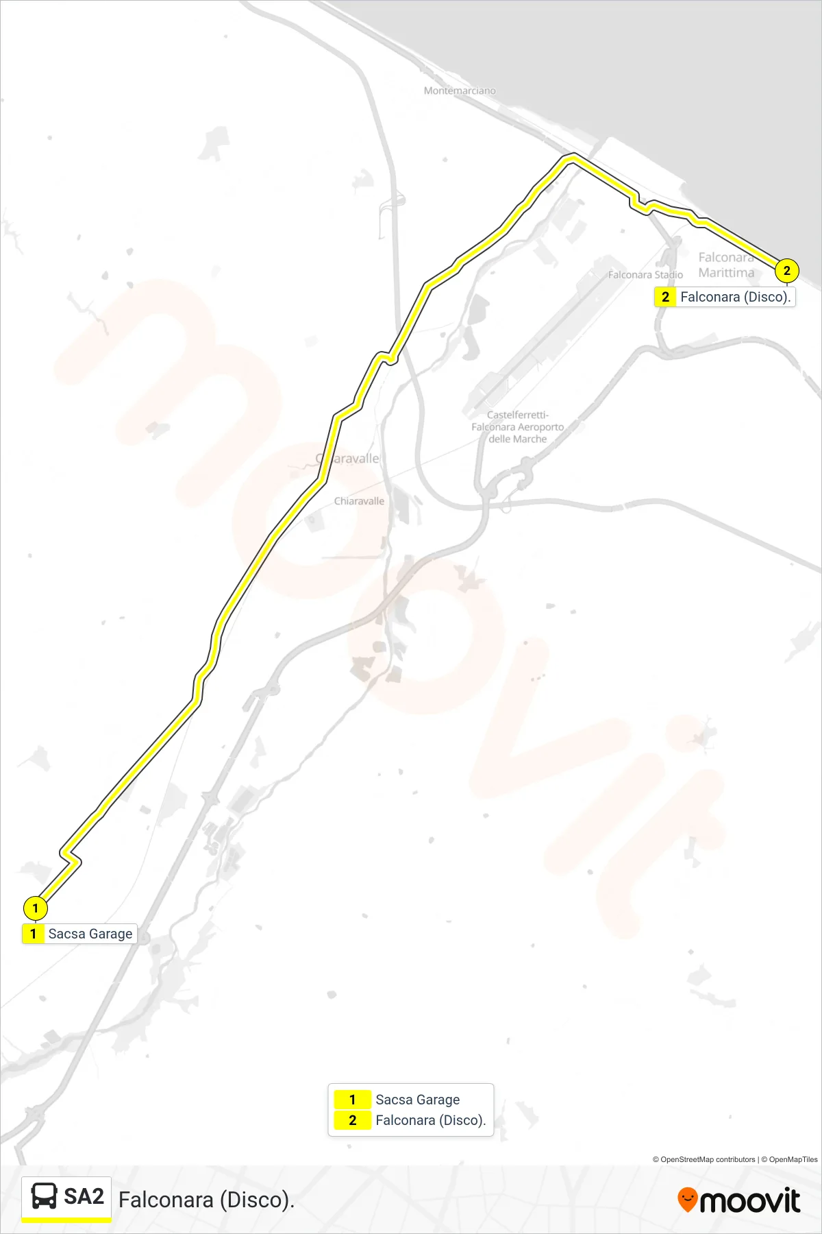 Linea SA2 bus (Falconara (Disco).) - Percorsi e fermate sulla mappa