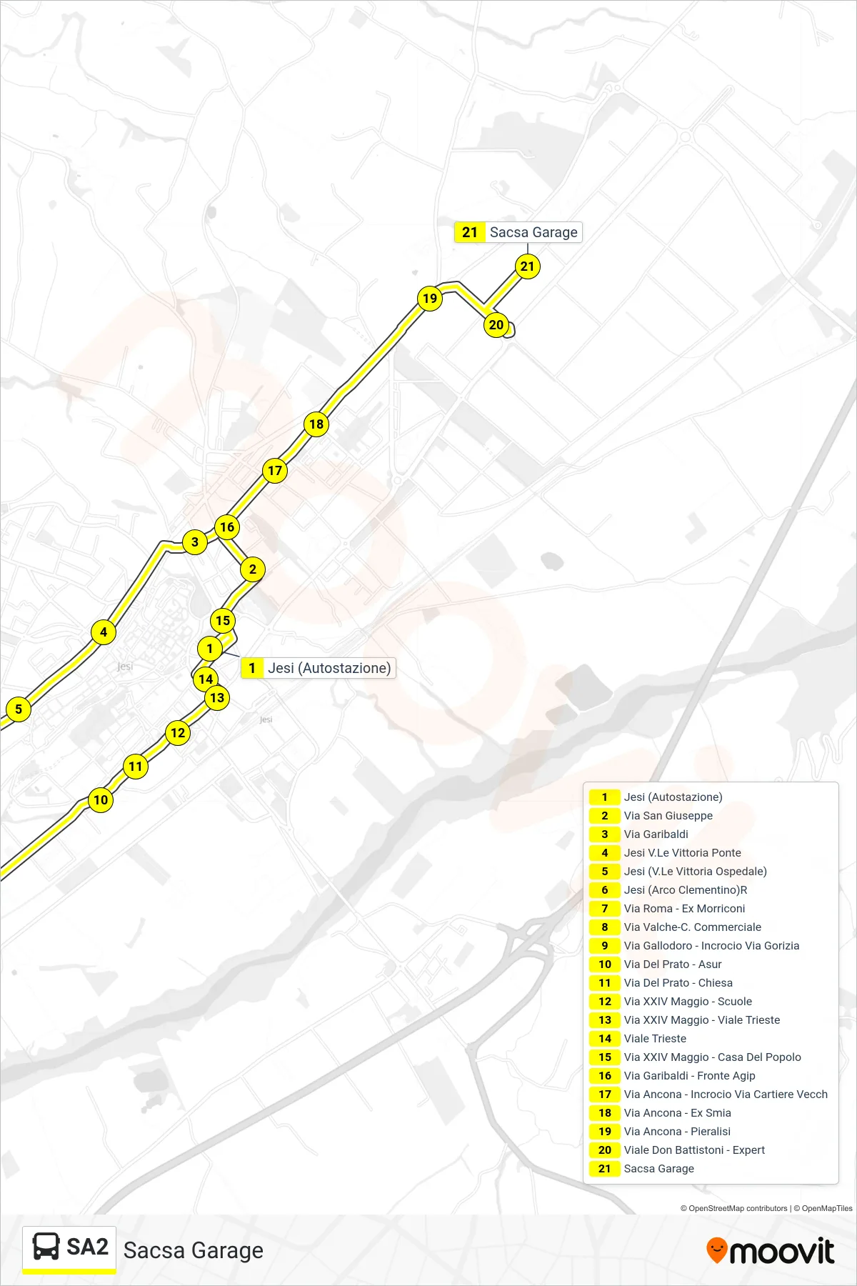 Linea SA2 bus (Sacsa Garage) - Percorsi e fermate sulla mappa