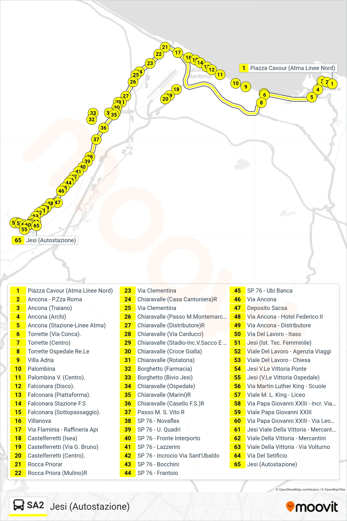 Linea SA2 bus (Jesi (Autostazione)) - Percorsi e fermate sulla mappa