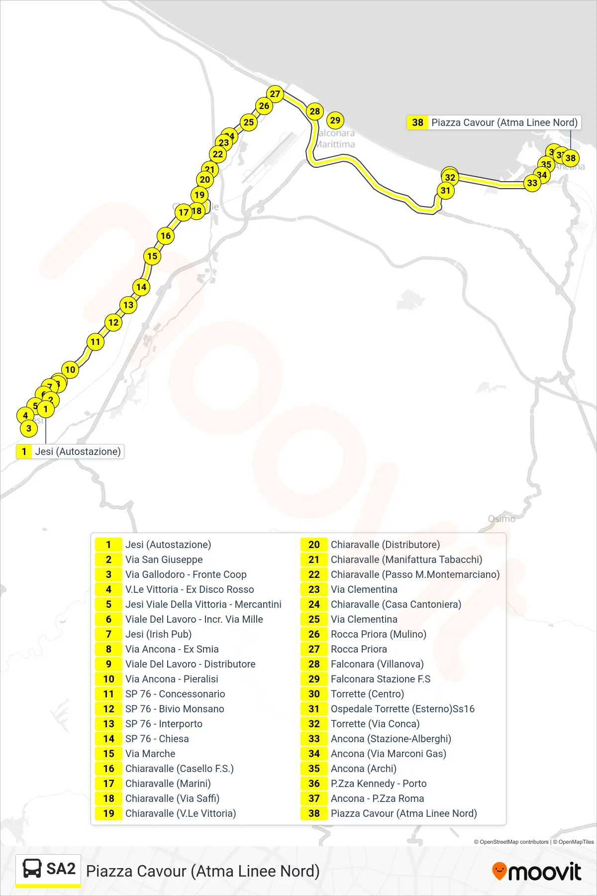 Linea SA2  bus (Piazza Cavour (Atma Linee Nord)) - Percorsi e fermate sulla mappa