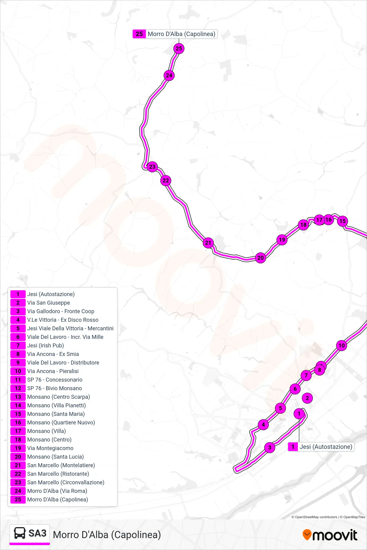 Linea SA3 bus (Morro D'Alba (Capolinea)) - Percorsi e fermate sulla mappa