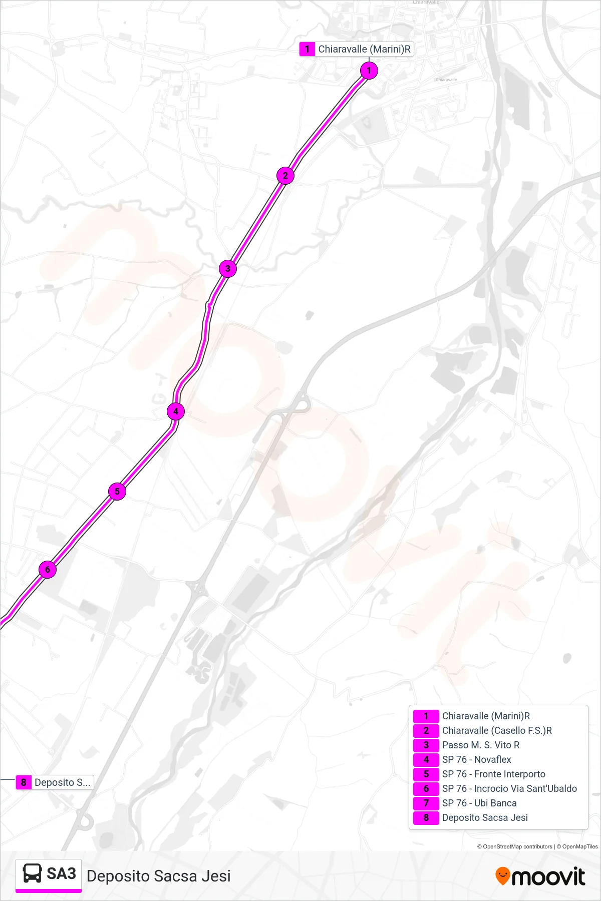 Linea SA3 bus (Deposito Sacsa Jesi) - Percorsi e fermate sulla mappa