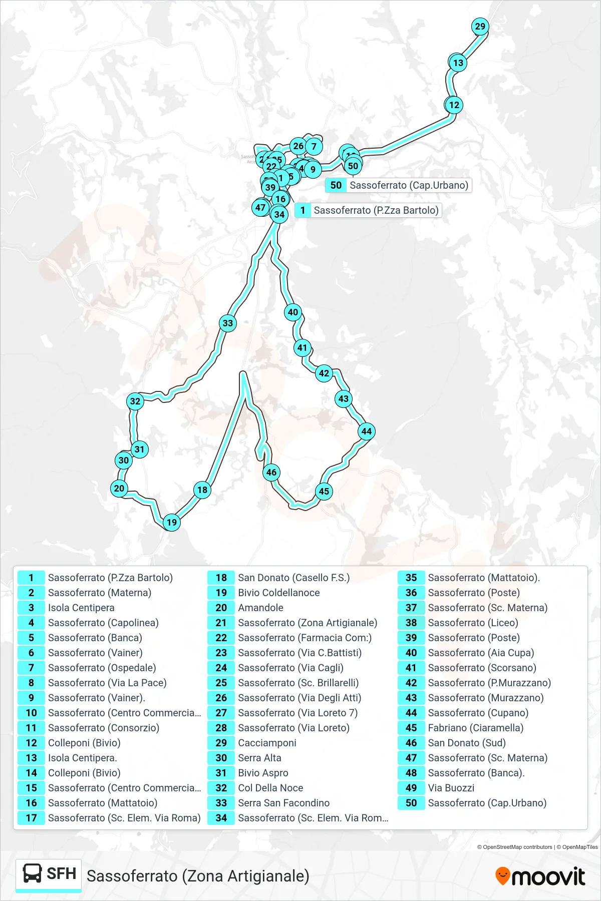 Linea SFH bus (Sassoferrato (Zona Artigianale)) - Percorsi e fermate sulla mappa