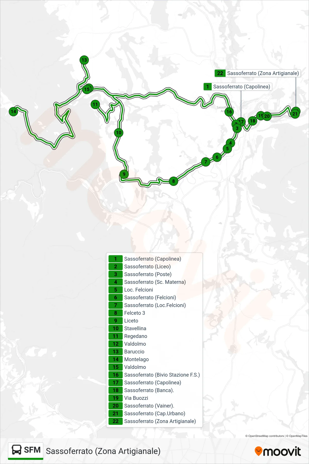 Linea SFM  bus (Sassoferrato (Zona Artigianale)) - Percorsi e fermate sulla mappa