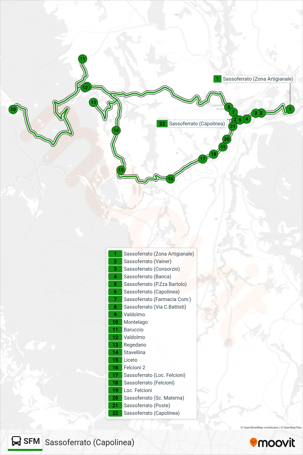 Linea SFM bus (Sassoferrato (Capolinea)) - Percorsi e fermate sulla mappa