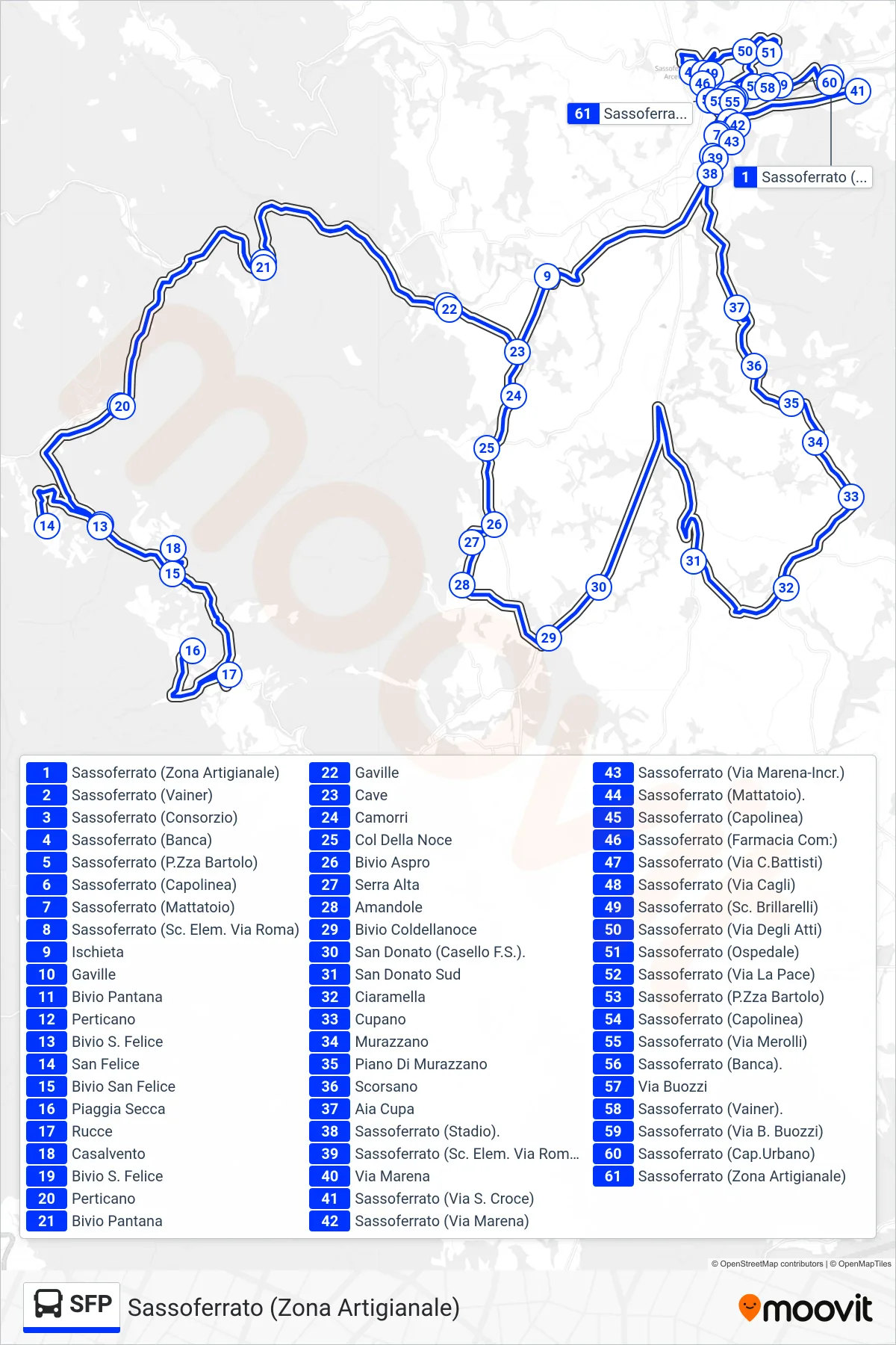 Linea SFP  bus (Sassoferrato (Zona Artigianale)) - Percorsi e fermate sulla mappa