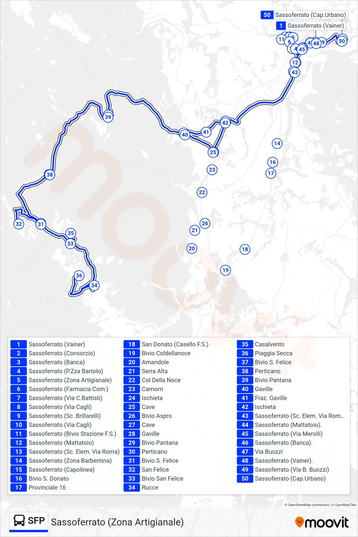 Linea SFP bus (Sassoferrato (Zona Artigianale)) - Percorsi e fermate sulla mappa