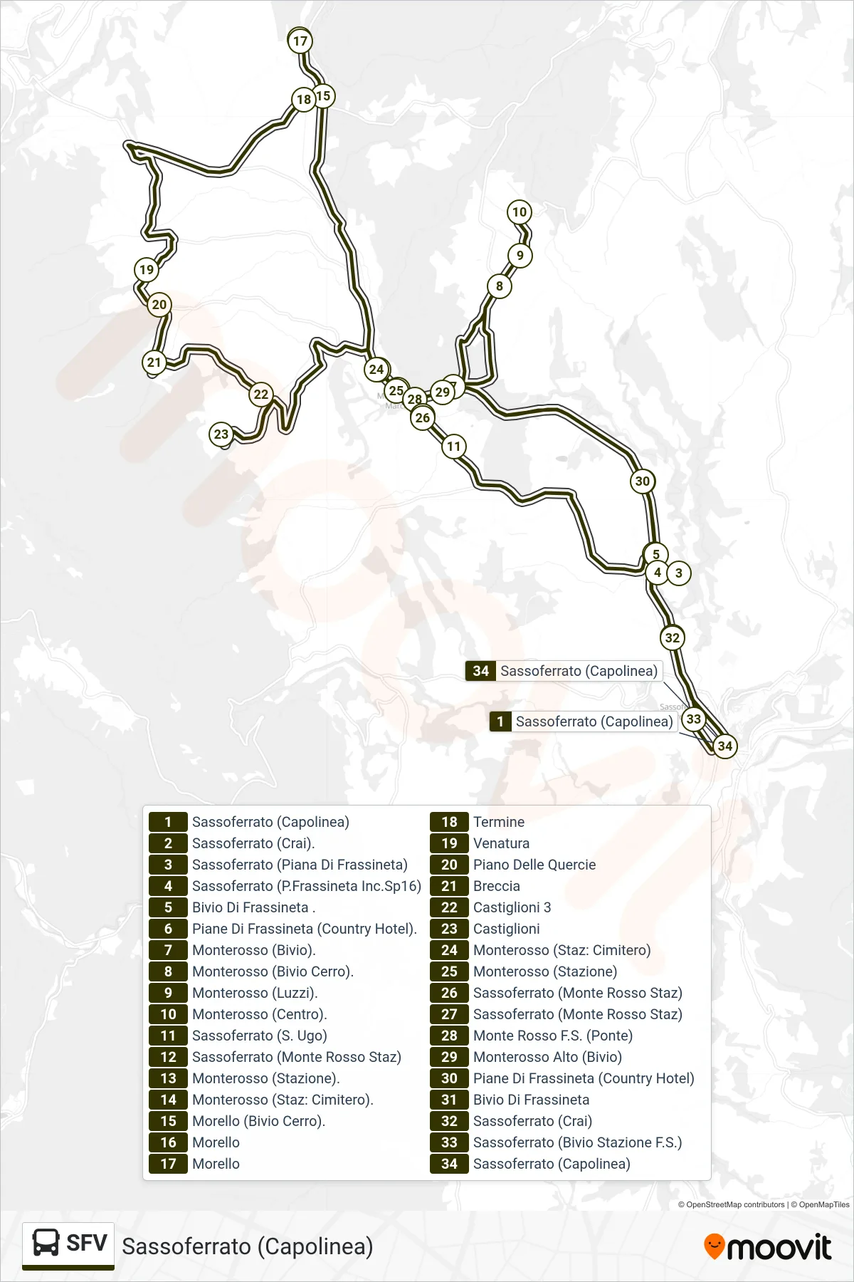 Linea SFV  bus (Sassoferrato (Capolinea)) - Percorsi e fermate sulla mappa