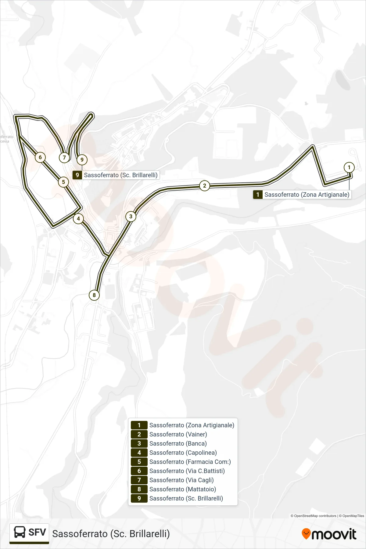 Linea SFV bus (Sassoferrato (Sc. Brillarelli)) - Percorsi e fermate sulla mappa