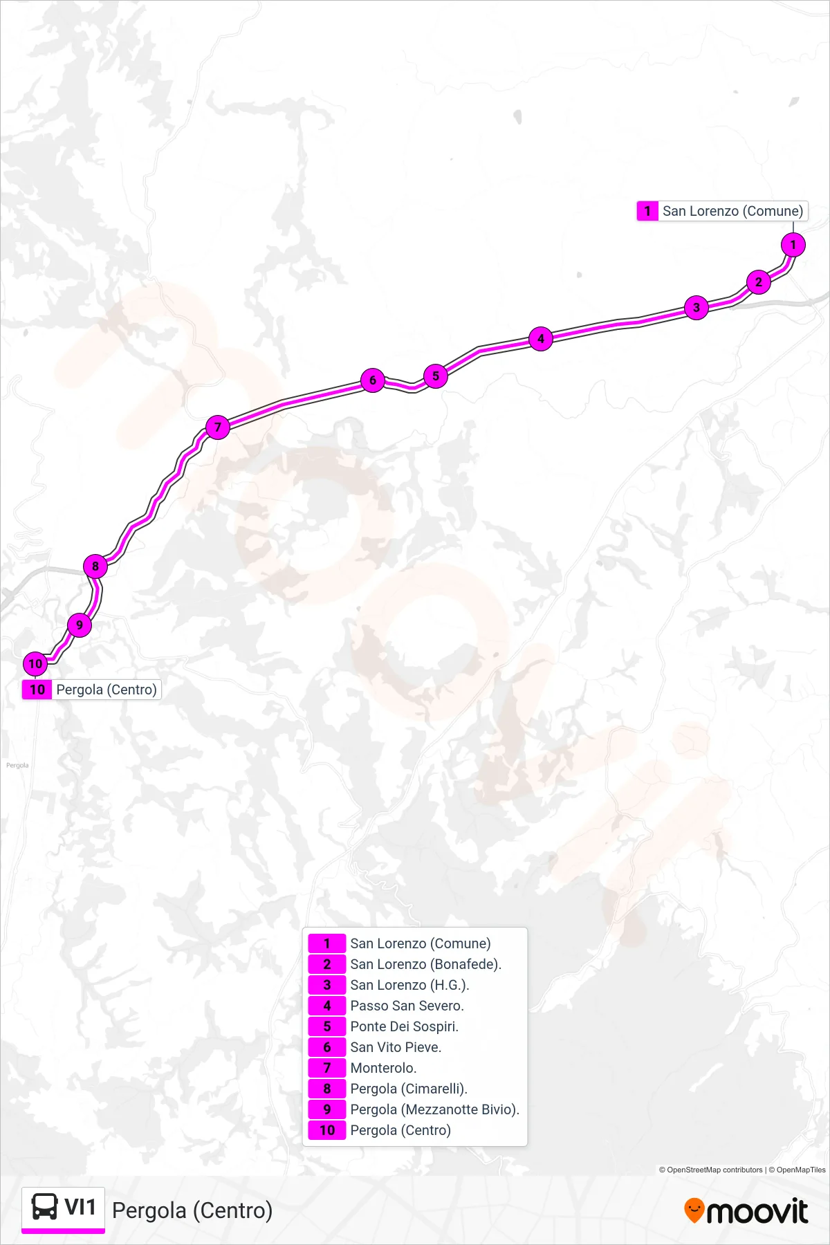 Linea VI1 bus (Pergola (Centro)) - Percorsi e fermate sulla mappa