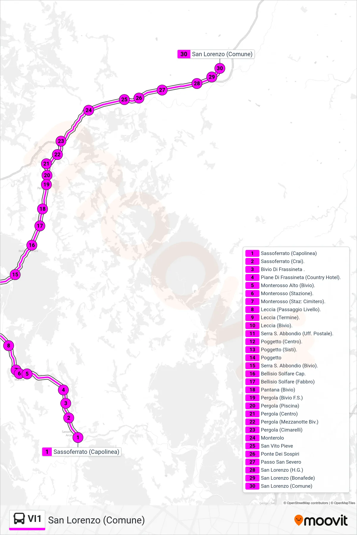 Linea VI1  bus (San Lorenzo (Comune)) - Percorsi e fermate sulla mappa