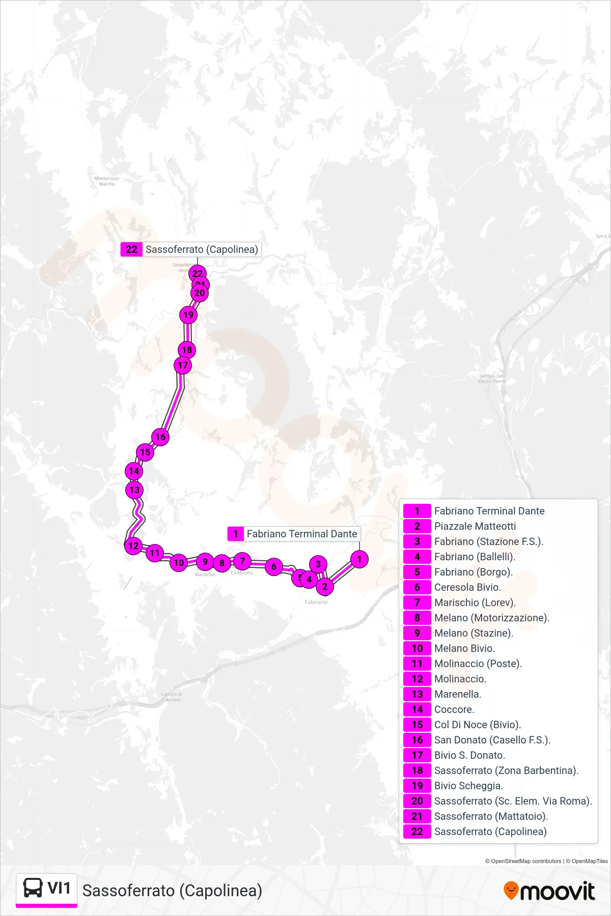 Linea VI1 bus (Sassoferrato (Capolinea)) - Percorsi e fermate sulla mappa