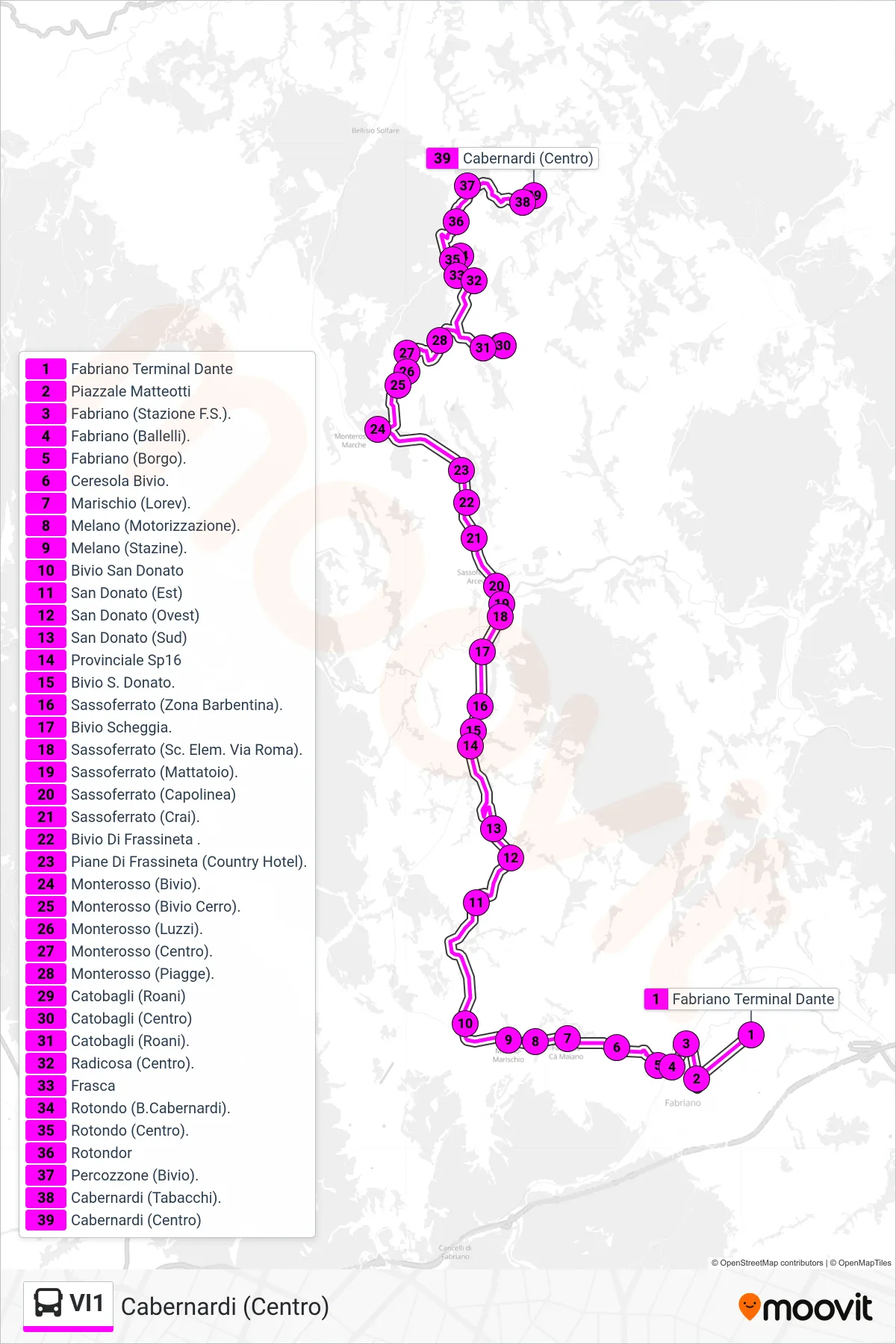 Linea VI1 bus (Cabernardi (Centro)) - Percorsi e fermate sulla mappa