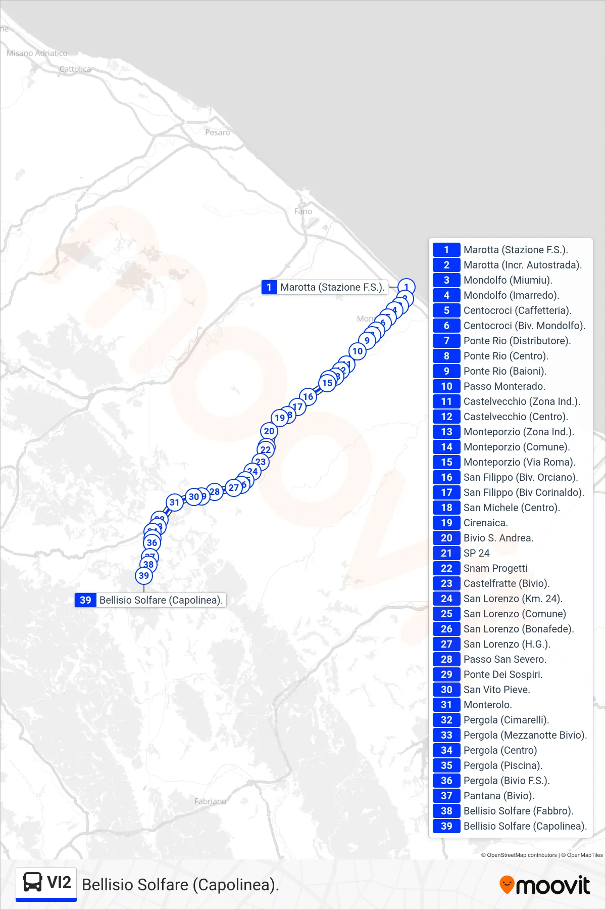 Linea VI2 bus (Bellisio Solfare (Capolinea).) - Percorsi e fermate sulla mappa