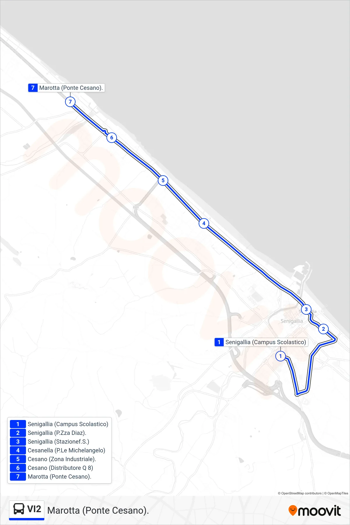 Linea VI2 bus (Marotta (Ponte Cesano).) - Percorsi e fermate sulla mappa