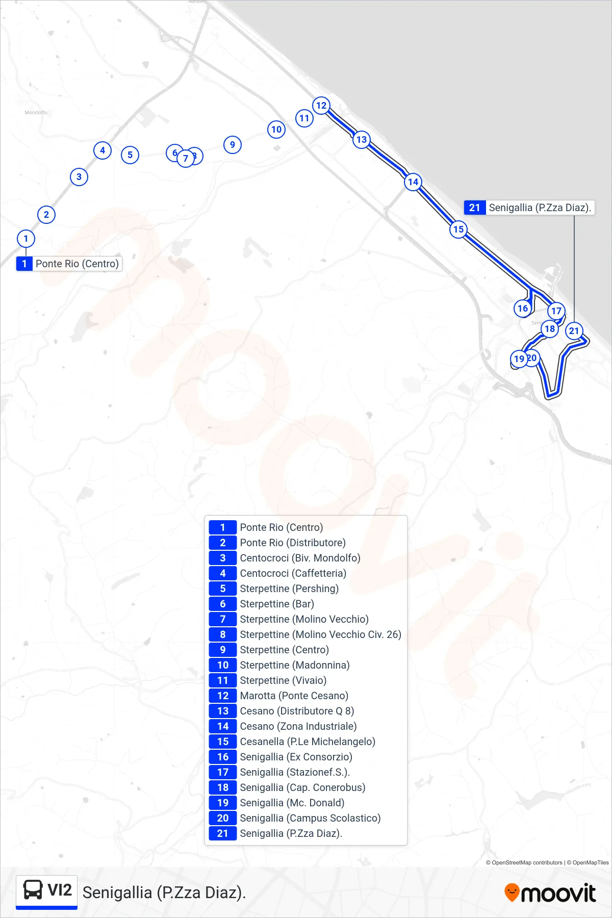 Linea VI2 bus (Senigallia (P.Zza Diaz).) - Percorsi e fermate sulla mappa