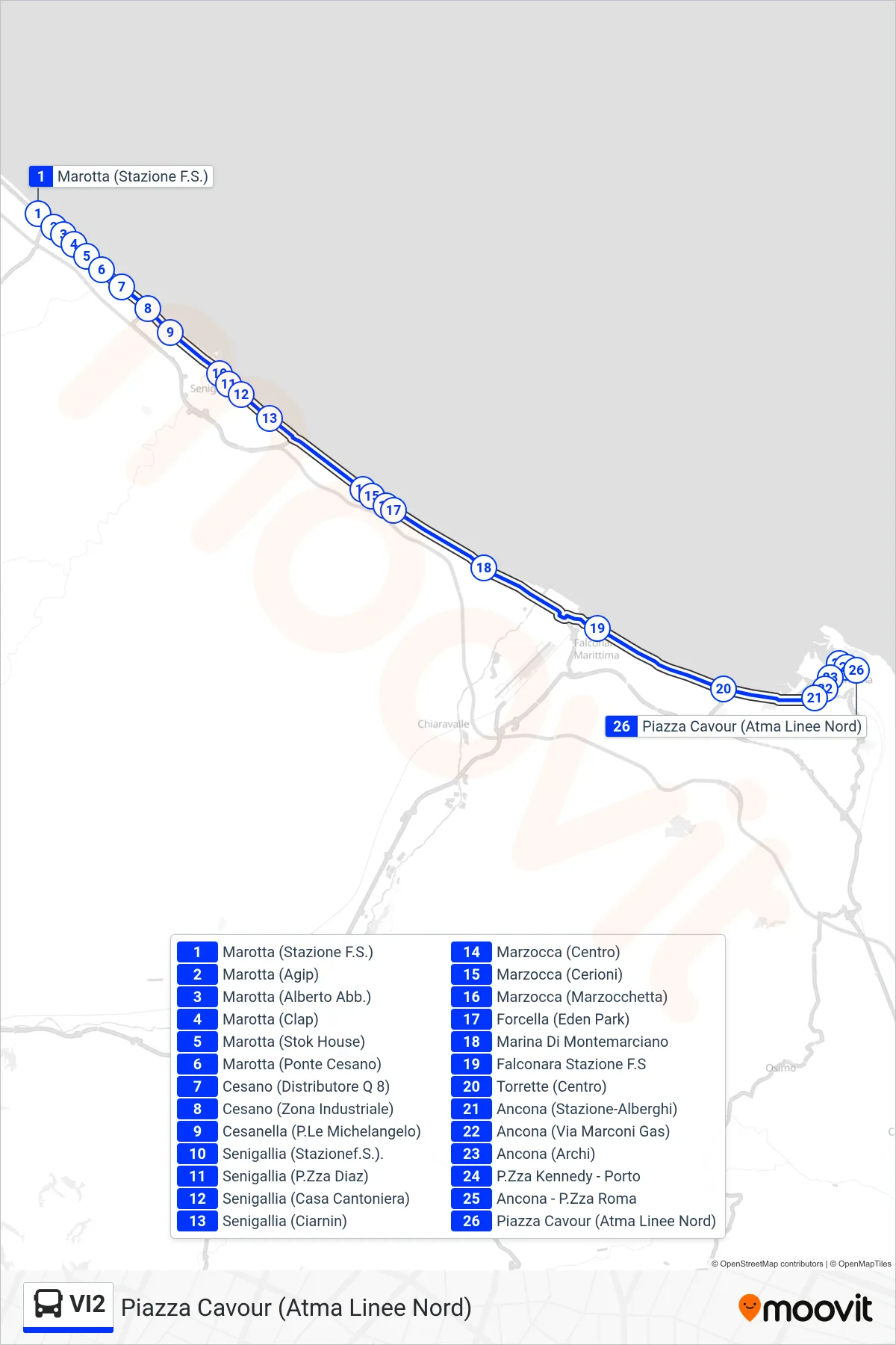 Linea VI2 bus (Piazza Cavour (Atma Linee Nord)) - Percorsi e fermate sulla mappa