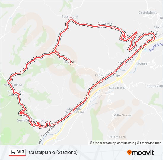 Percorso linea bus VI3