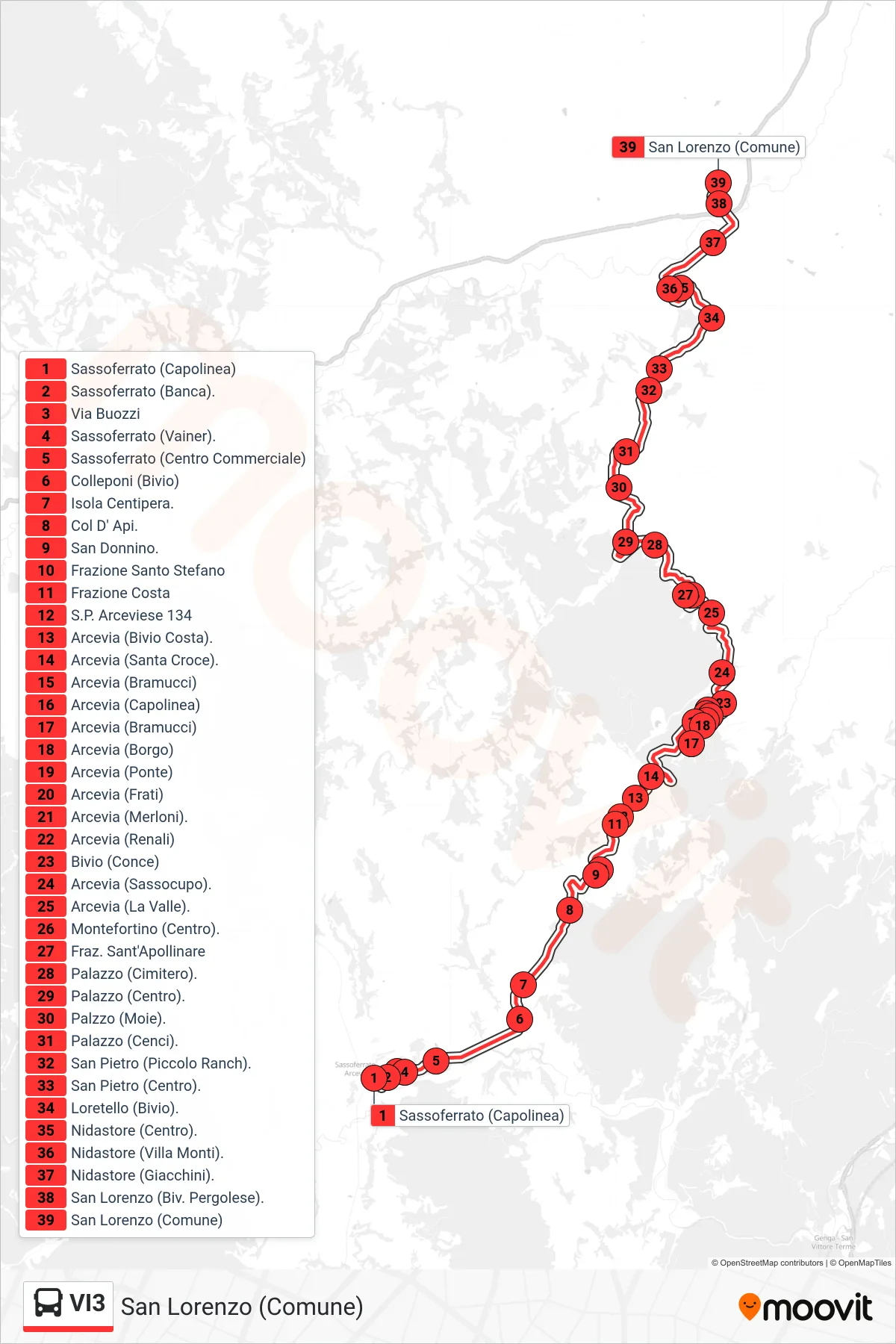 Linea VI3  bus (San Lorenzo (Comune)) - Percorsi e fermate sulla mappa