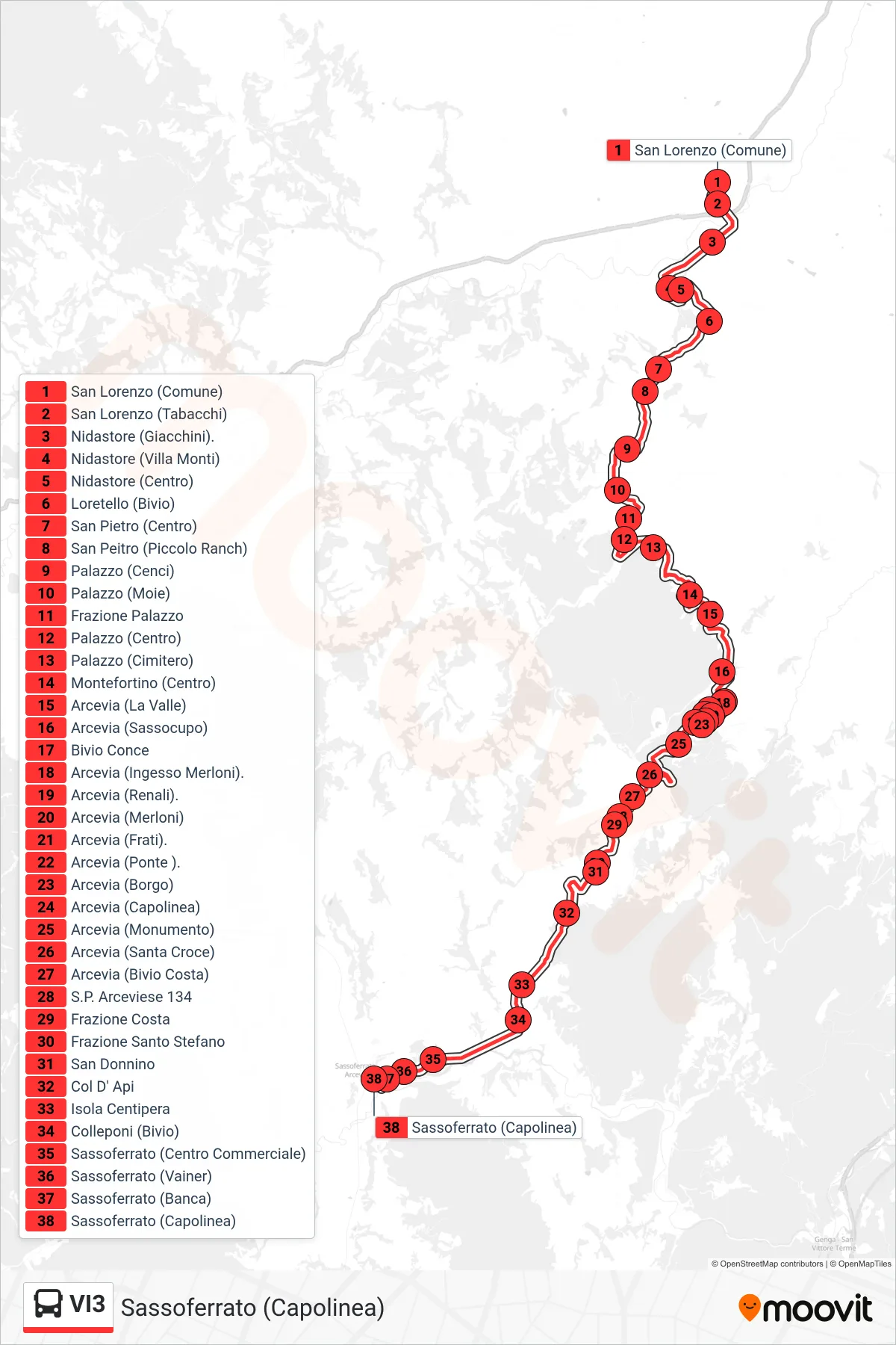 Linea VI3 bus (Sassoferrato (Capolinea)) - Percorsi e fermate sulla mappa