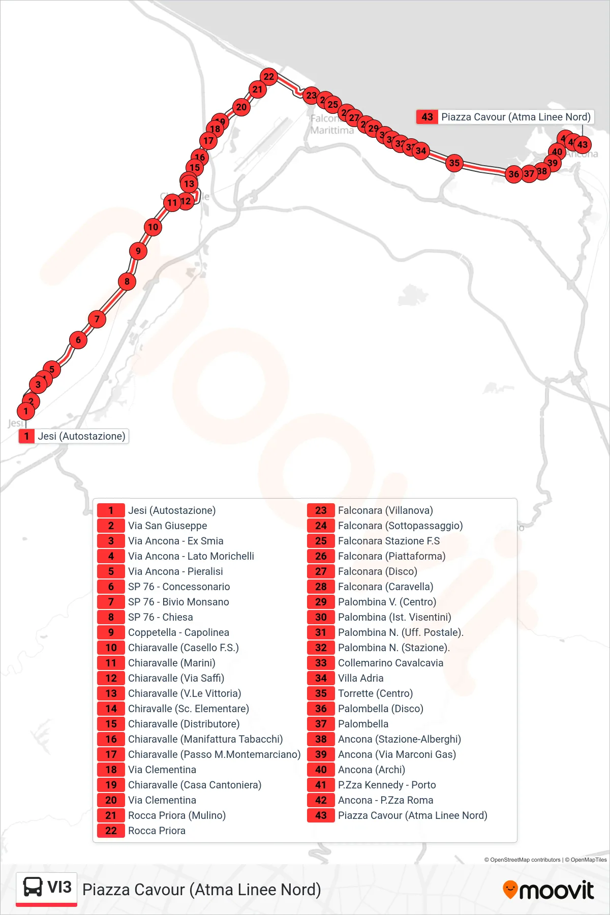 Linea VI3  bus (Piazza Cavour (Atma Linee Nord)) - Percorsi e fermate sulla mappa