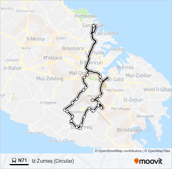 N71 bus Line Map