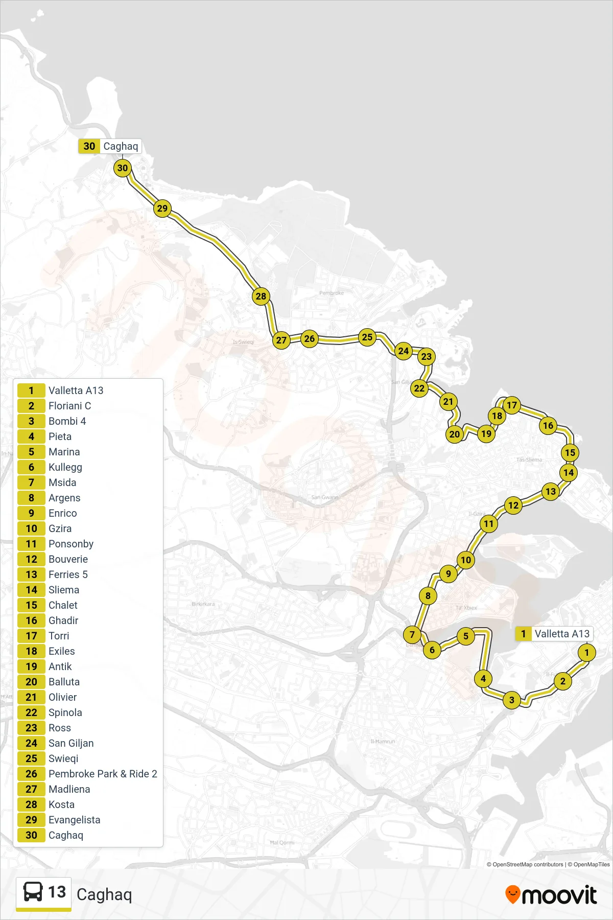 Linea 13  bus (Caghaq) - Percorsi e fermate sulla mappa