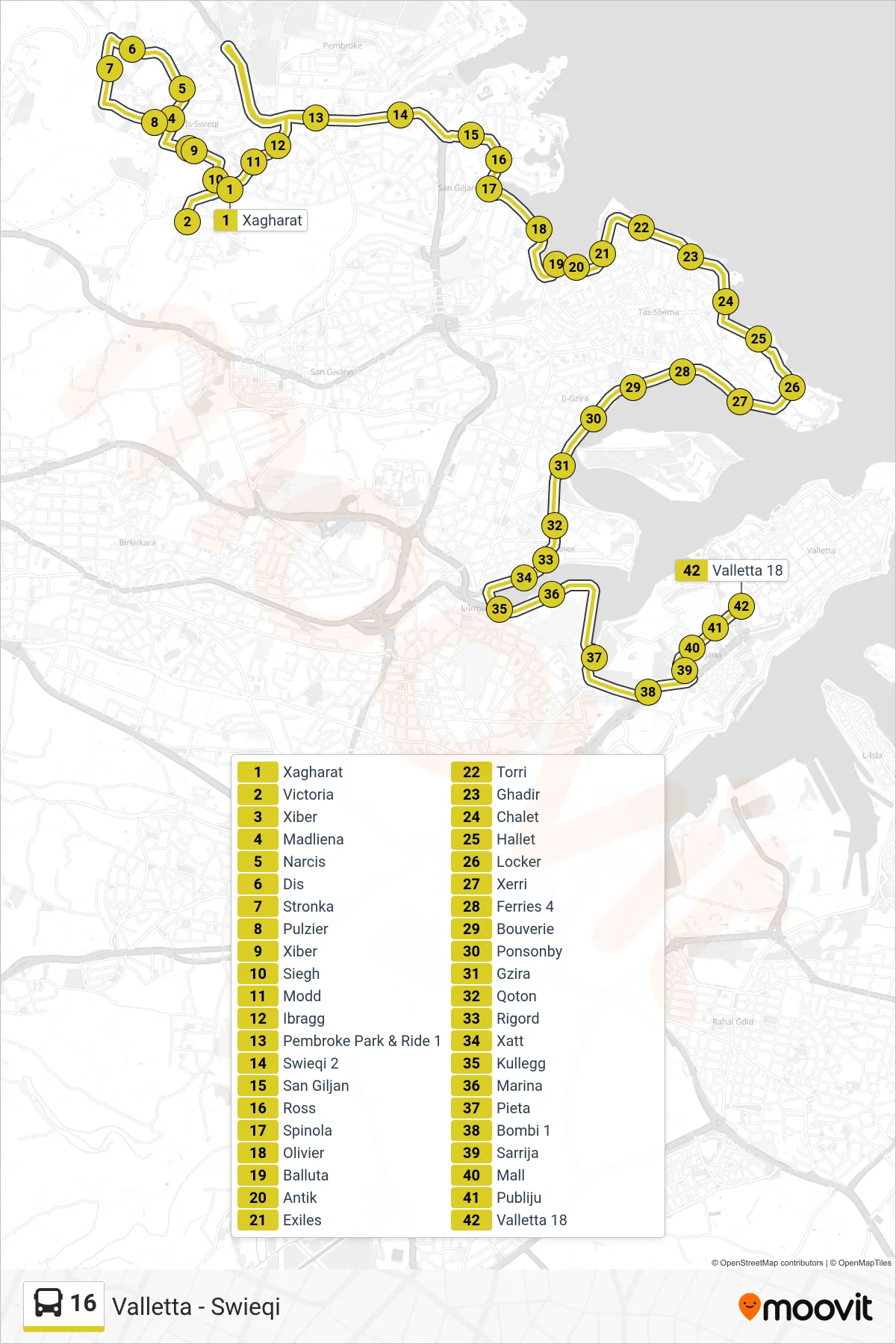 Linea 16 bus (Valletta) - Percorsi e fermate sulla mappa