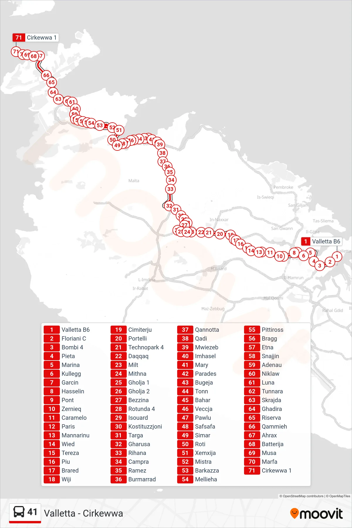 Linea 41  bus (Cirkewwa) - Percorsi e fermate sulla mappa