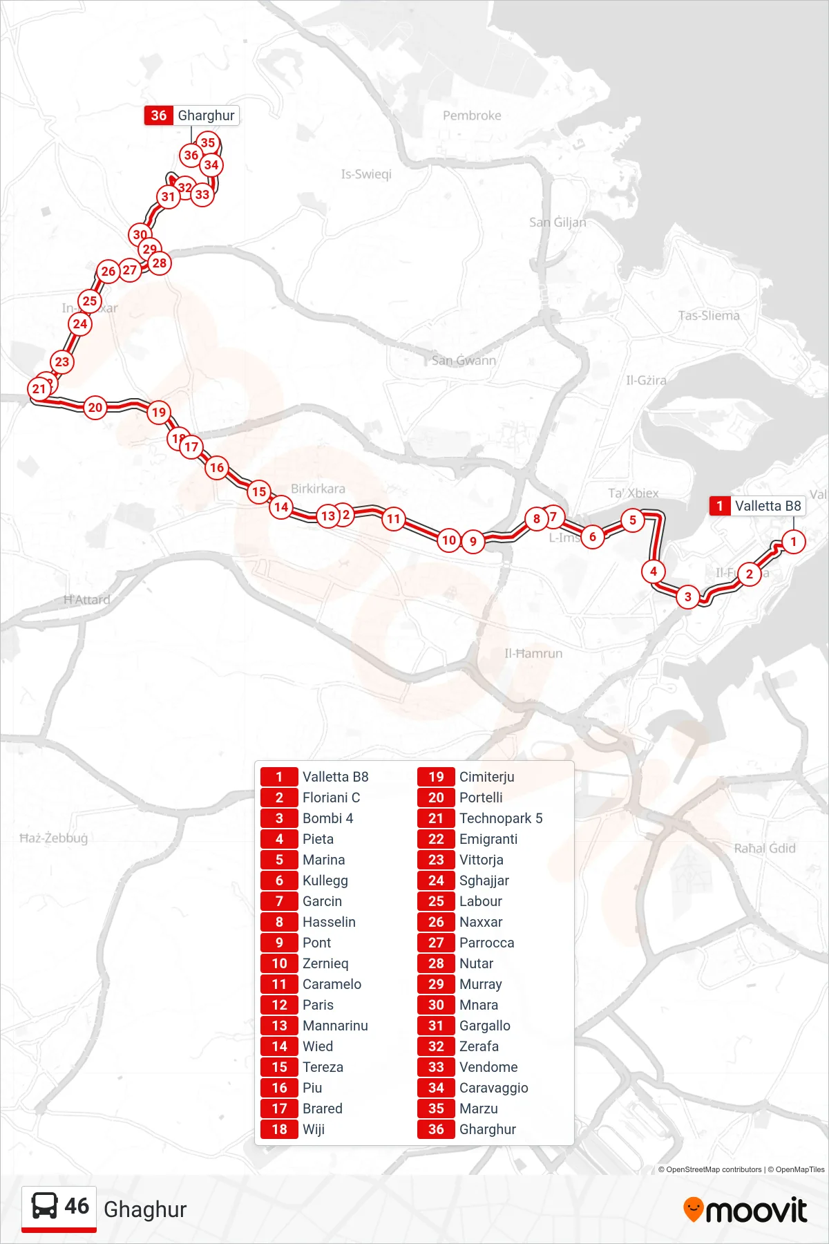 Linea 46  bus (Ghaghur) - Percorsi e fermate sulla mappa