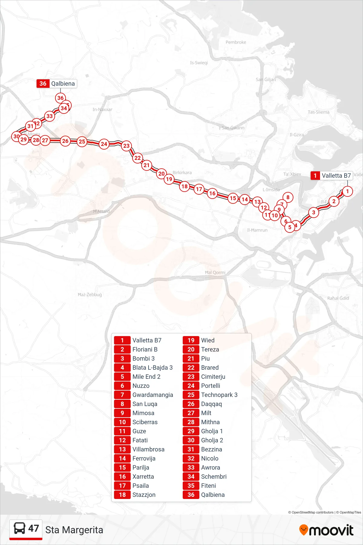 Linea 47 bus (Sta Margerita) - Percorsi e fermate sulla mappa