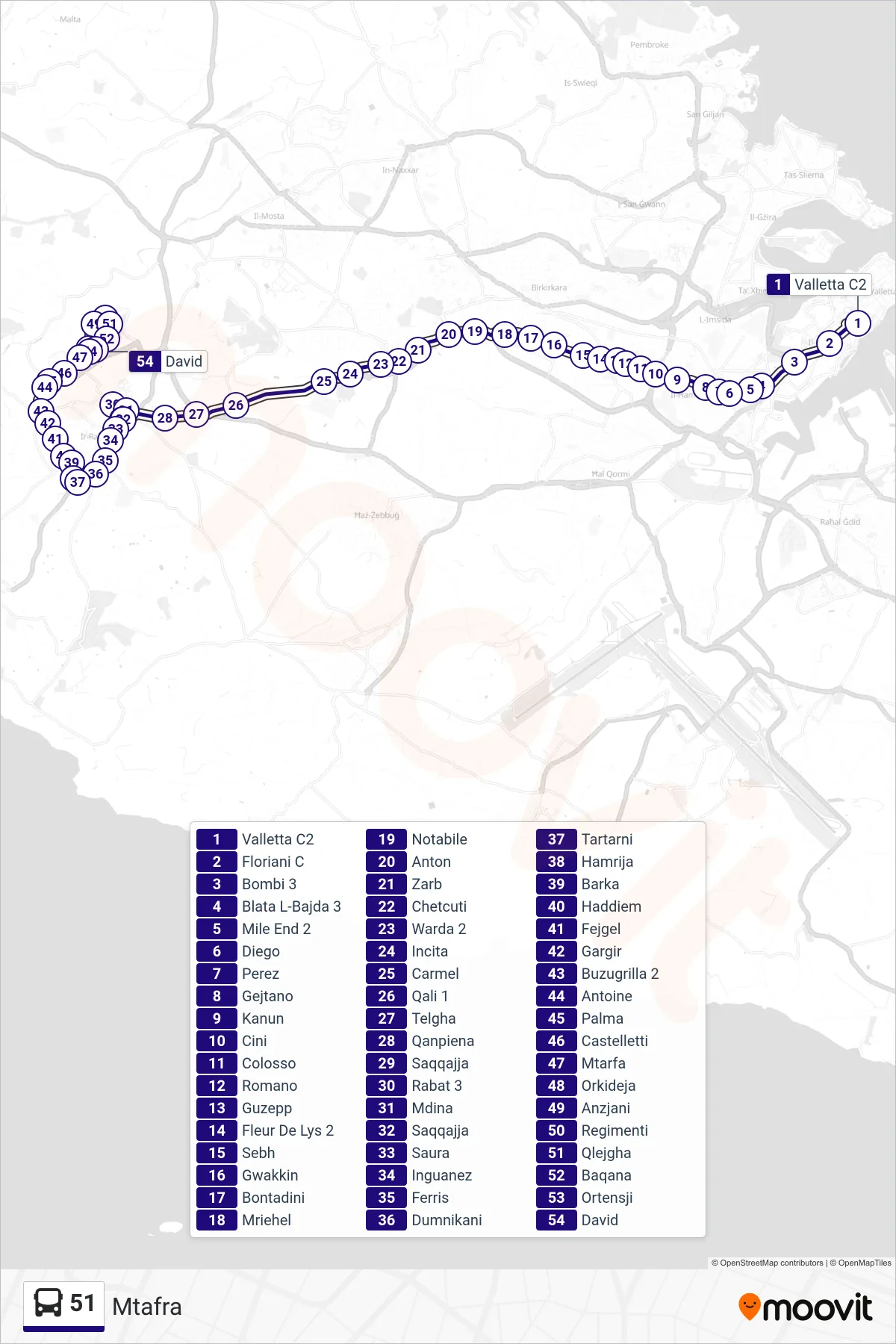 Linea 51  bus (Mtafra) - Percorsi e fermate sulla mappa