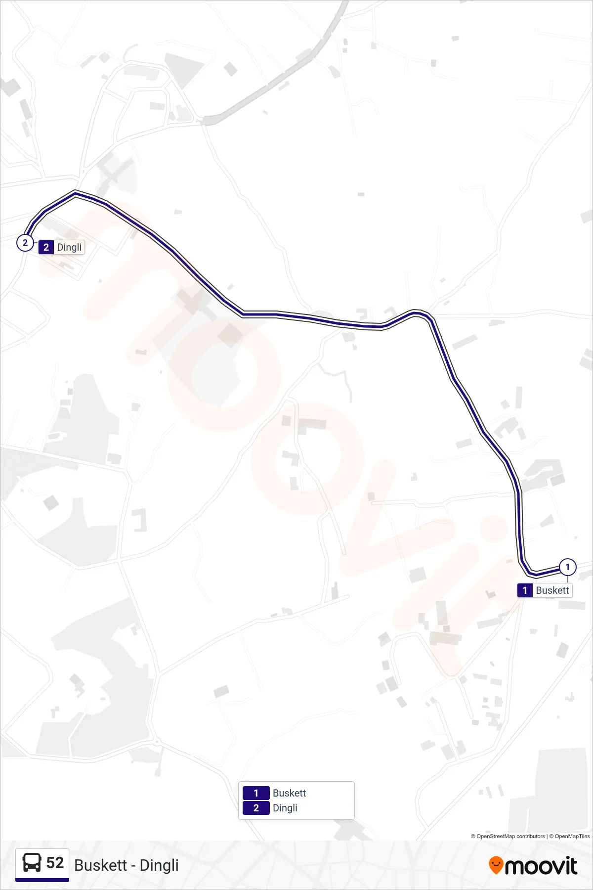 Linea 52 bus (Buskett - Dingli) - Percorsi e fermate sulla mappa