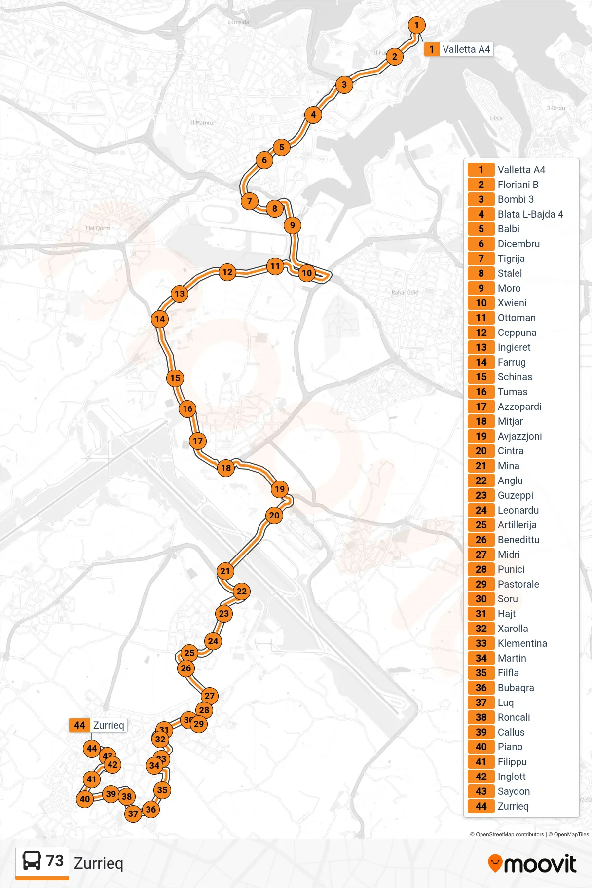 Linea 73 bus (Zurrieq) - Percorsi e fermate sulla mappa
