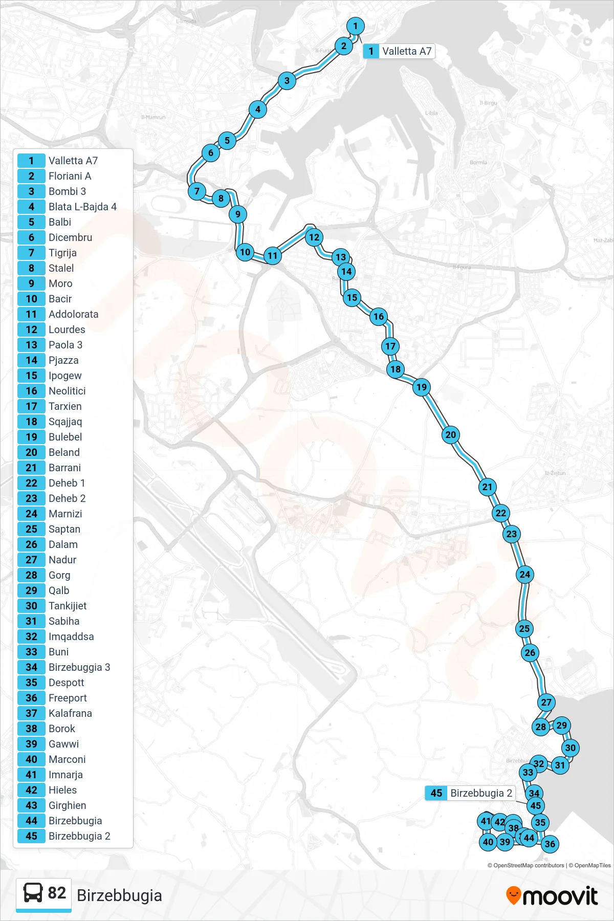 Linea 82 bus (Birzebbugia) - Percorsi e fermate sulla mappa