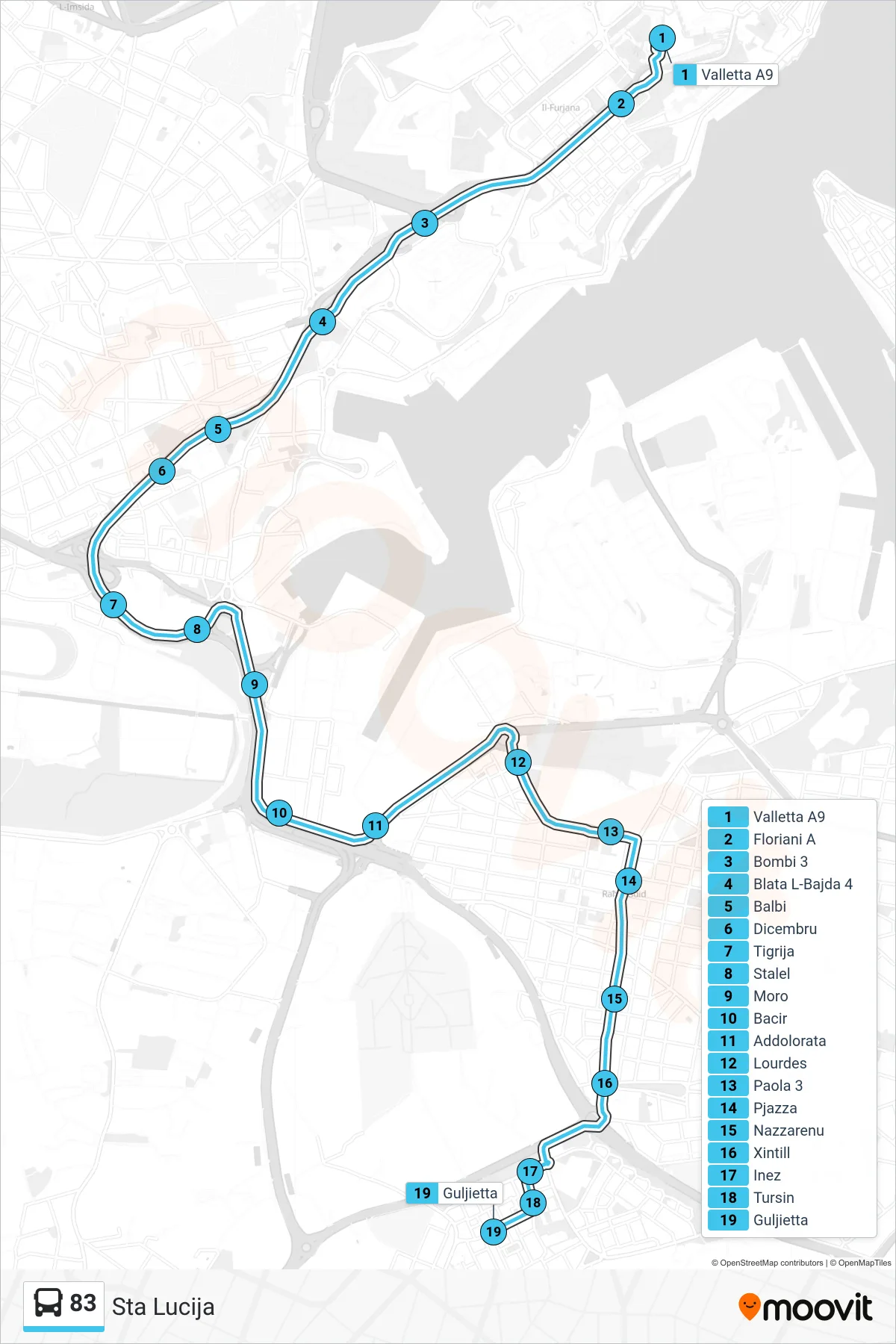 Linea 83 bus (Sta Lucija) - Percorsi e fermate sulla mappa