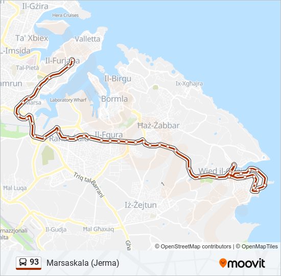 Percorso linea bus 93
