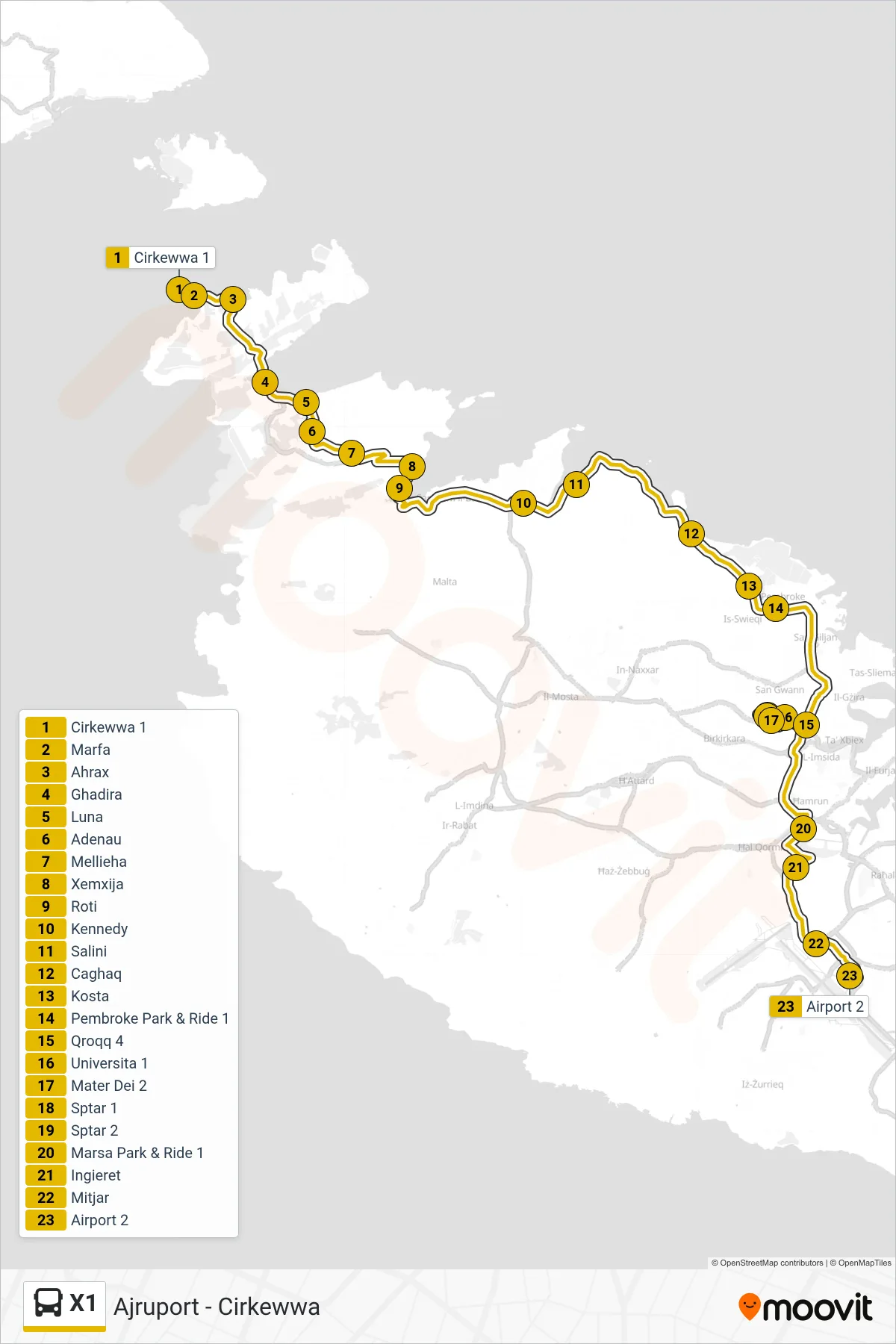Linea X1 bus (Ajuport) - Percorsi e fermate sulla mappa