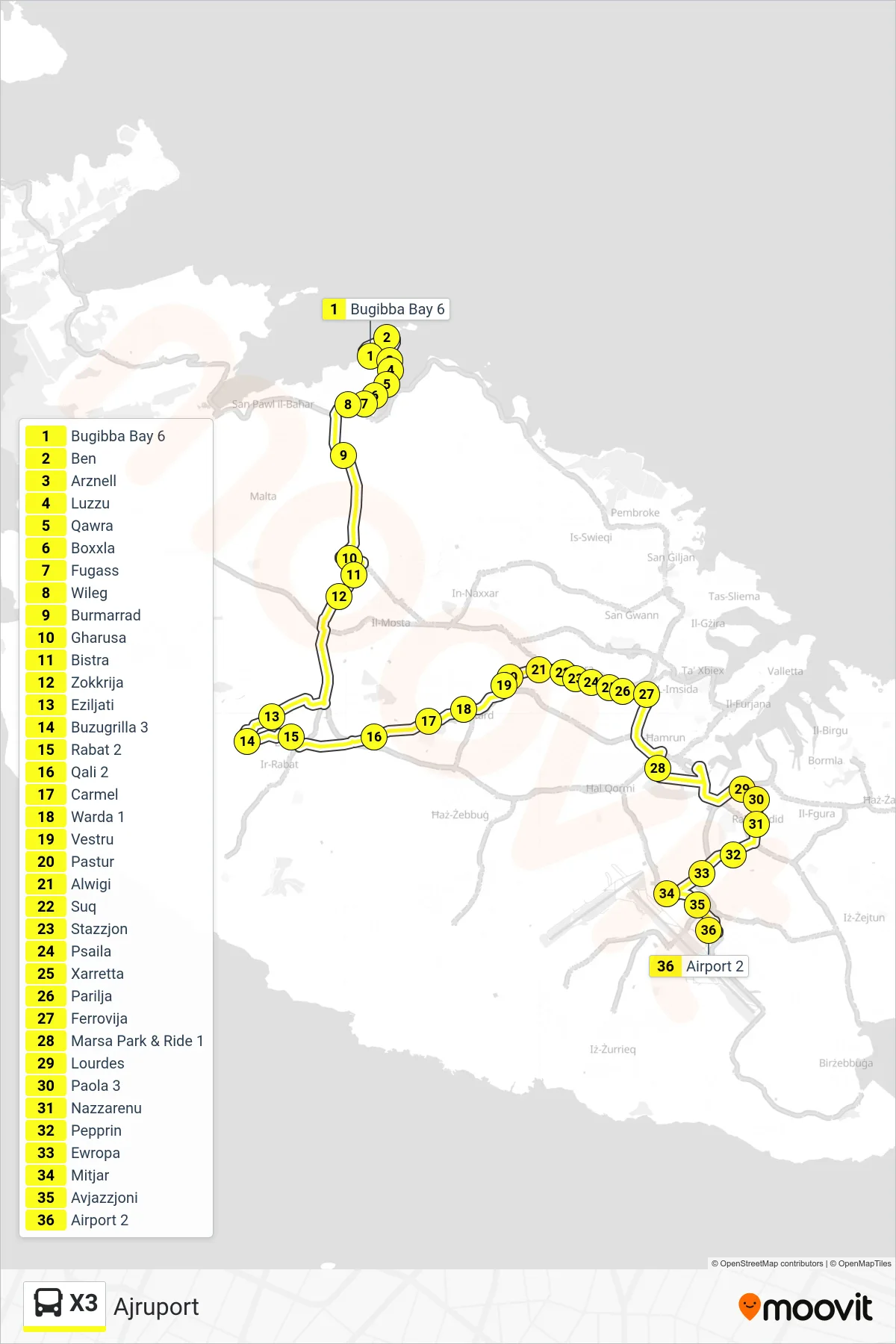 Linea X3  bus (Ajruport) - Percorsi e fermate sulla mappa