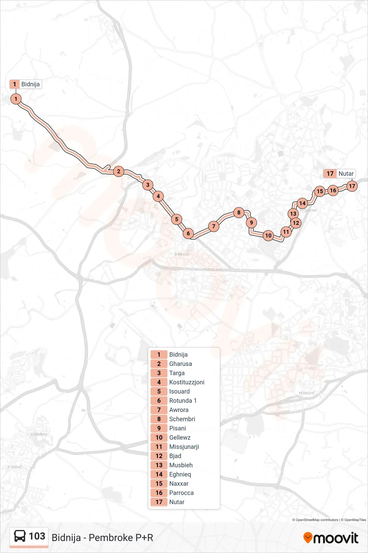 Linea 103 bus (Naxxar) - Percorsi e fermate sulla mappa