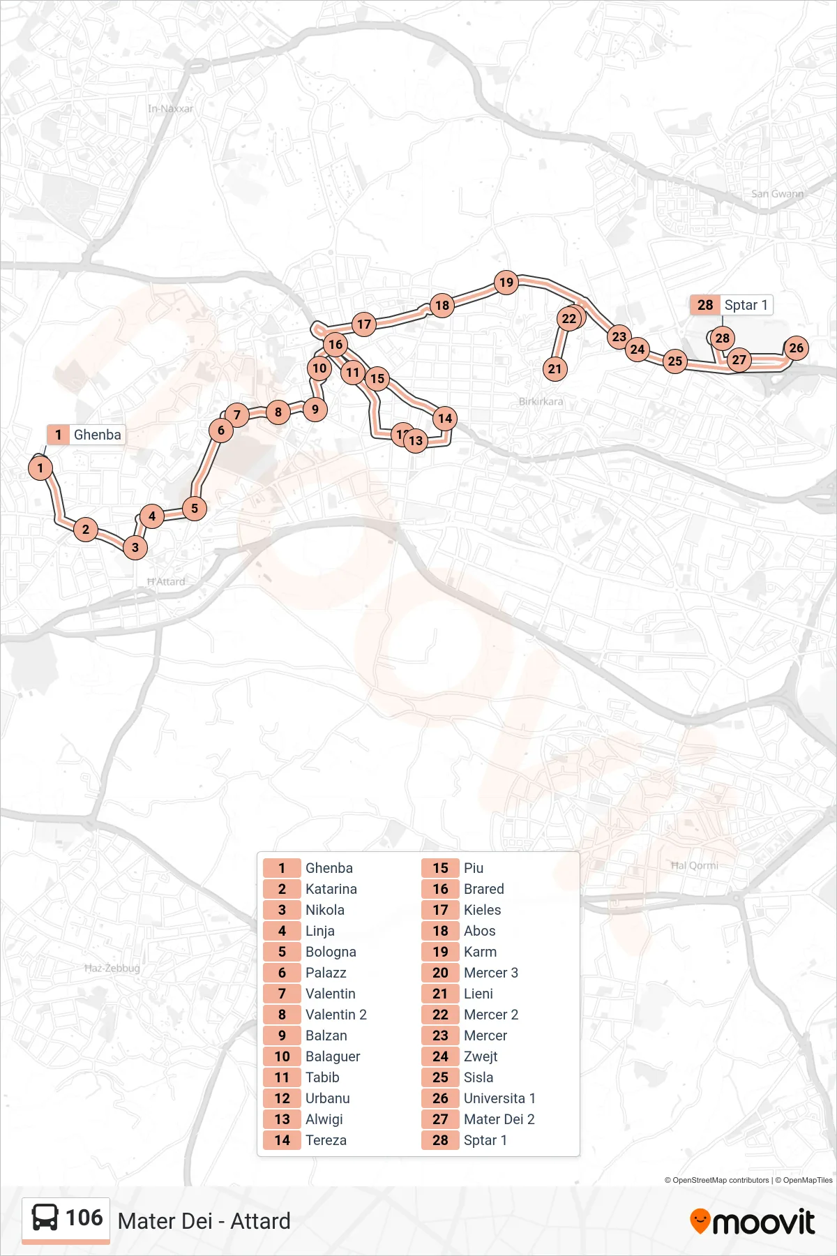 Linea 106 bus (Mater Dei) - Percorsi e fermate sulla mappa