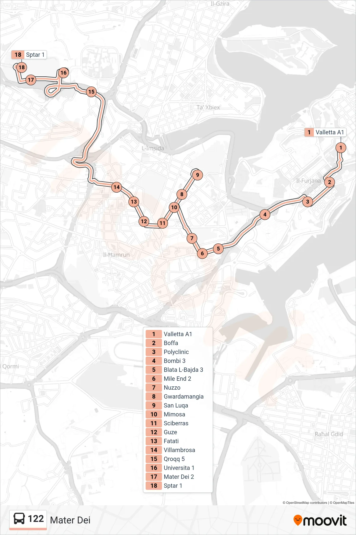 Linea 122 bus (Mater Dei) - Percorsi e fermate sulla mappa