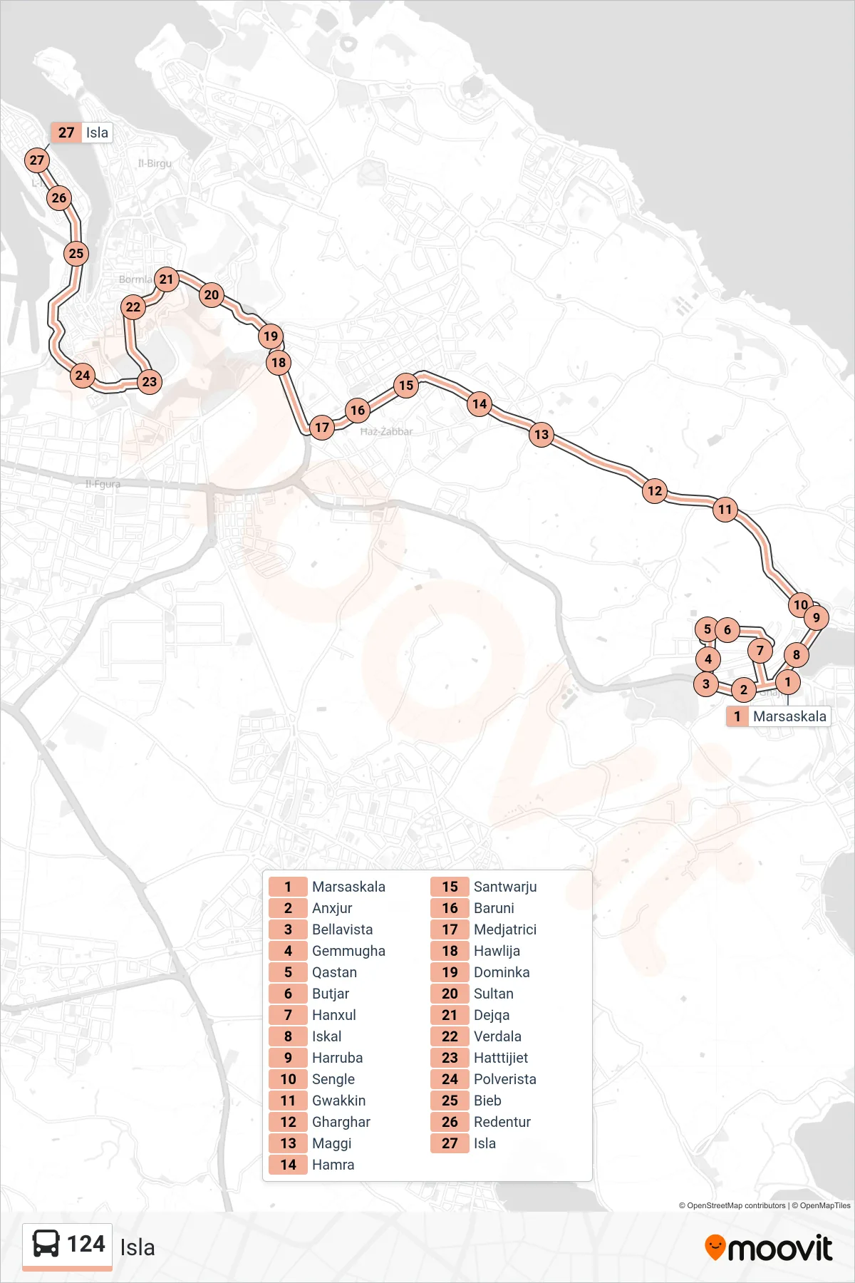 Linea 124 bus (Isla) - Percorsi e fermate sulla mappa