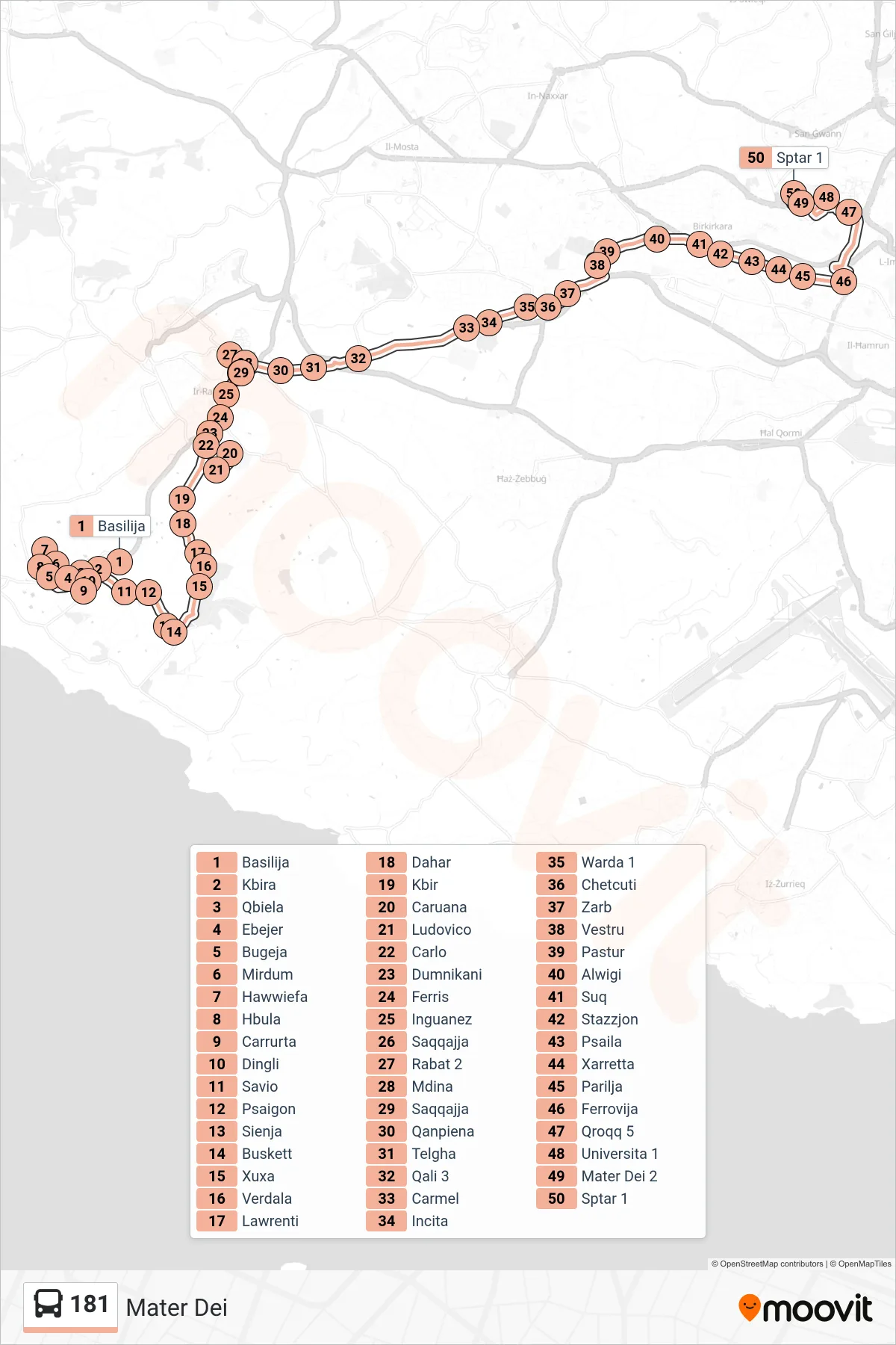 Linea 181  bus (Mater Dei) - Percorsi e fermate sulla mappa