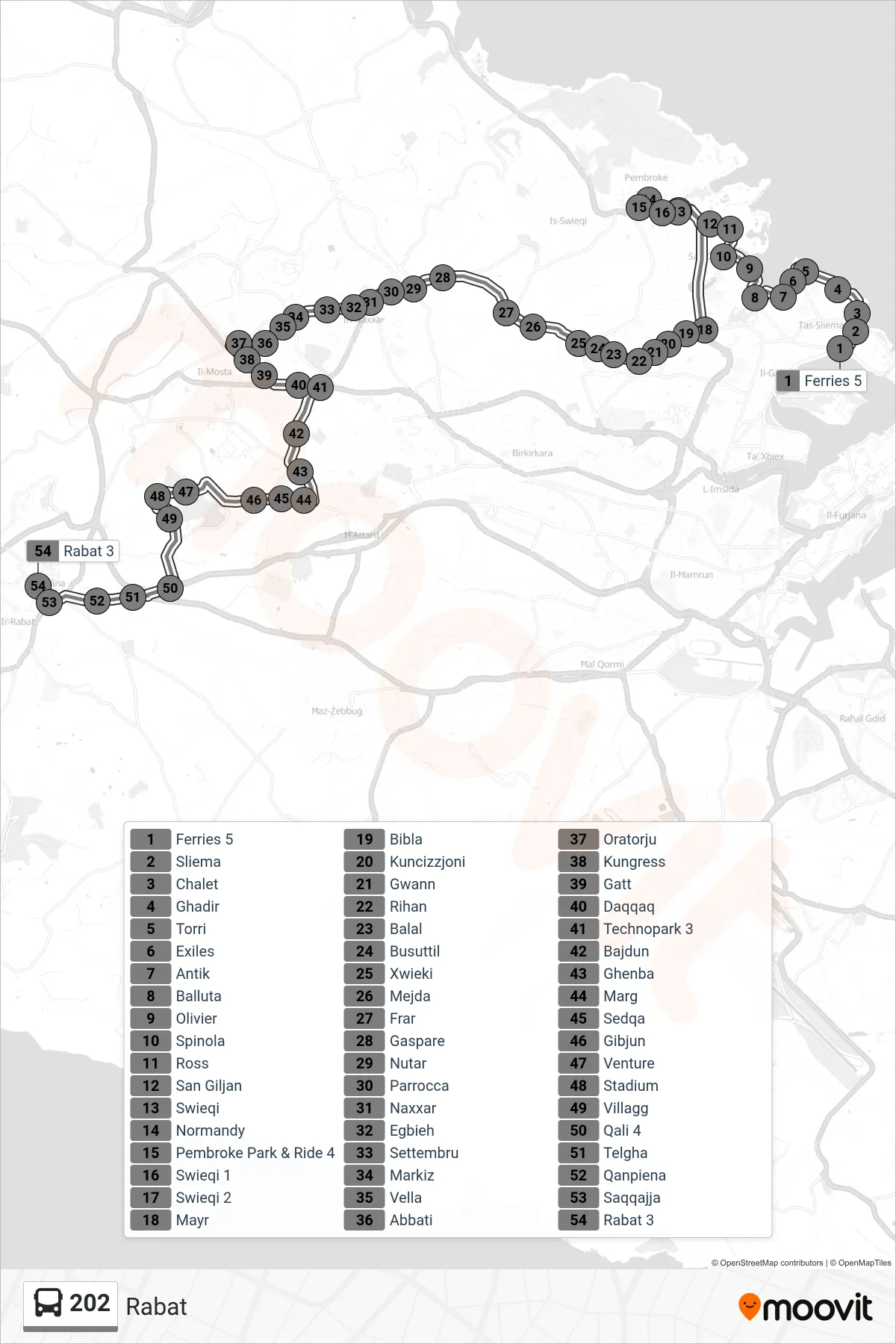 Linea 202  bus (Rabat) - Percorsi e fermate sulla mappa