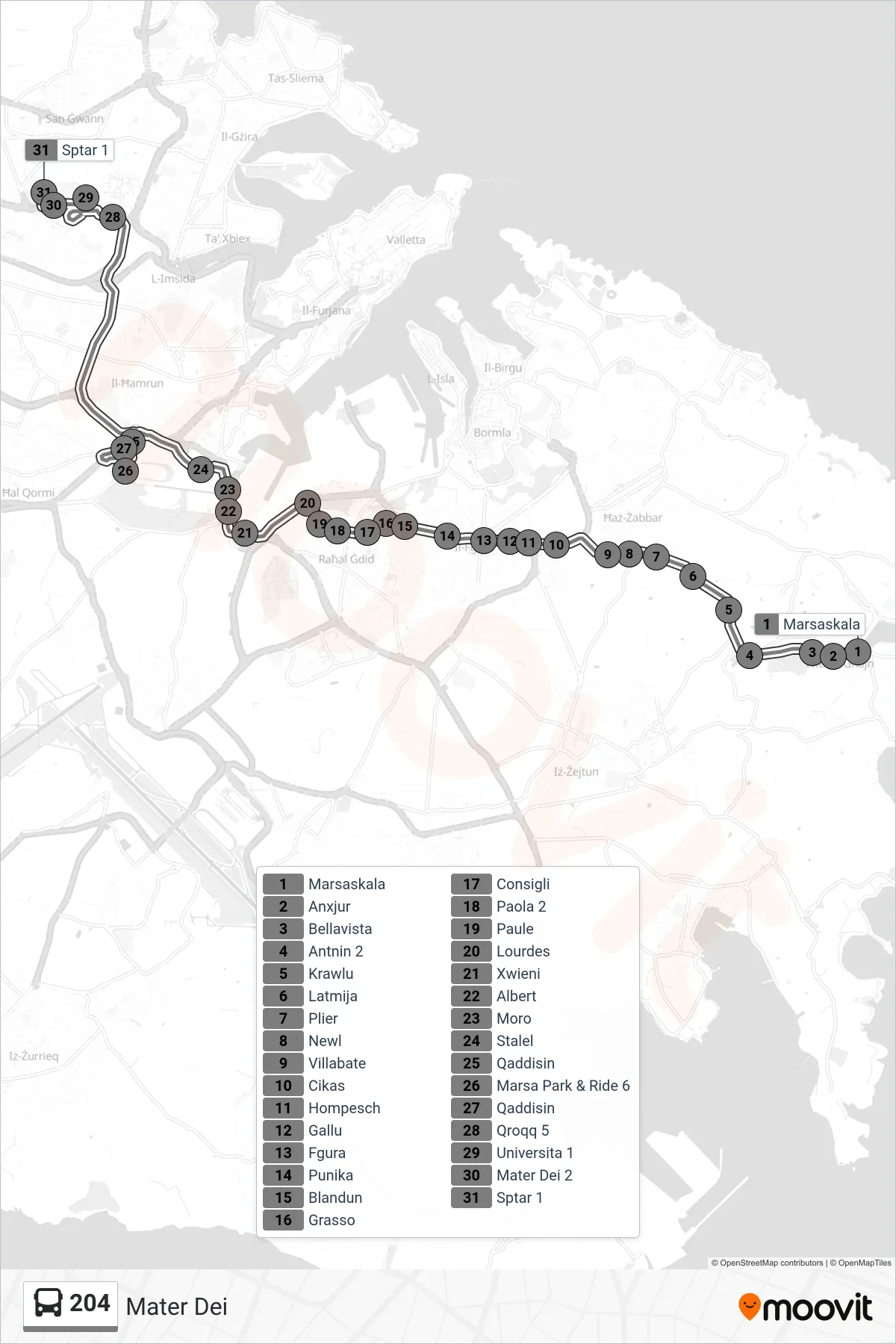 Linea 204 bus (Mater Dei) - Percorsi e fermate sulla mappa