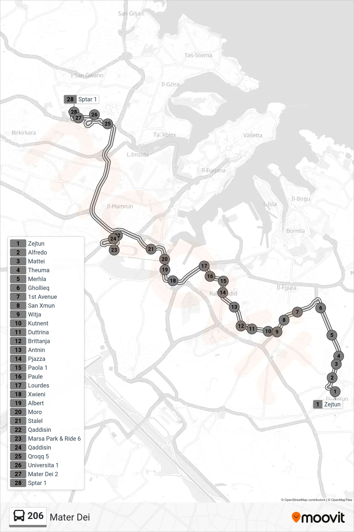 Linea 206 bus (Mater Dei) - Percorsi e fermate sulla mappa